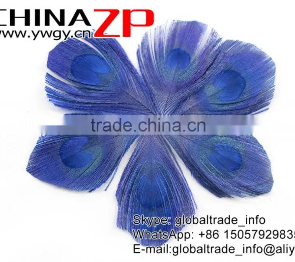 Gold Supplier ZPDECOR Bulk Sale Top Dyed Royal Blue Trimmed Peacock Feathers Eyes for Decoration photo-3