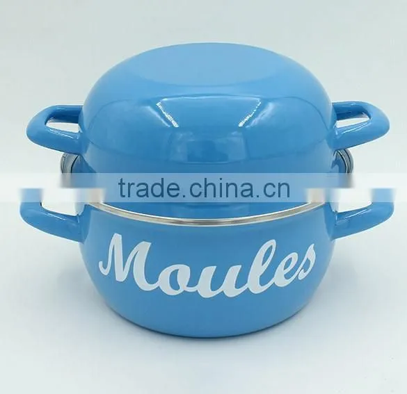 Blue Color Custom Decal Printing Enamel Seafood Cooking Pot Mussel Pot photo-6