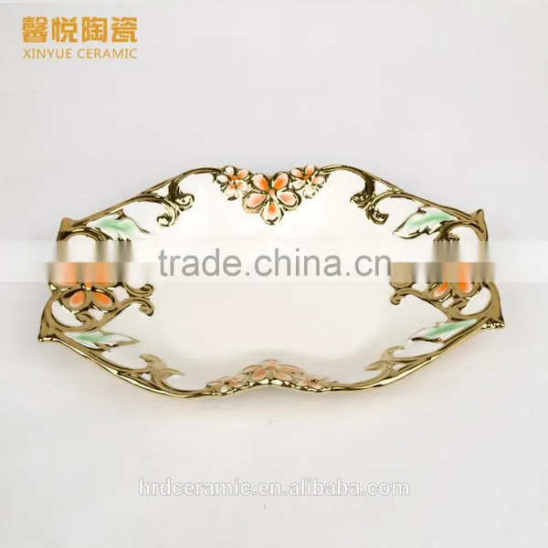 Wholesale Golden Electroplating Fruit Departed Plate,ceramic Plate Wholesale in Stock photo-2