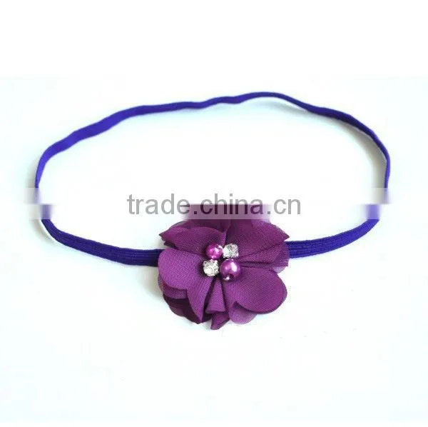 Handmade Chiffon Flower Hairbands With Pearl Beads Center photo-5