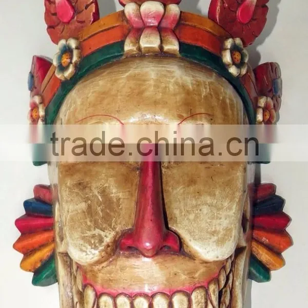 Hand Crafted Wooden Mask of Tribal Face Wall Hanging Made In Nepal photo-2