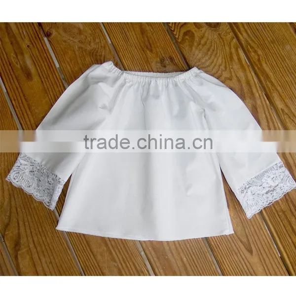 Long Bell Shaped Sleeves Girls Peasant Blouse Photos Lace Detail White Peasant Top HSB9402 photo-2