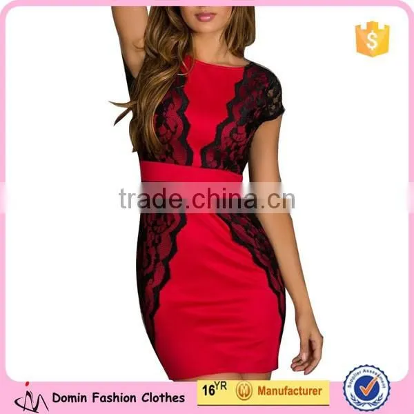 Women's Fashion Lace Splicing Pencil Mini Bodycon Dress photo-3