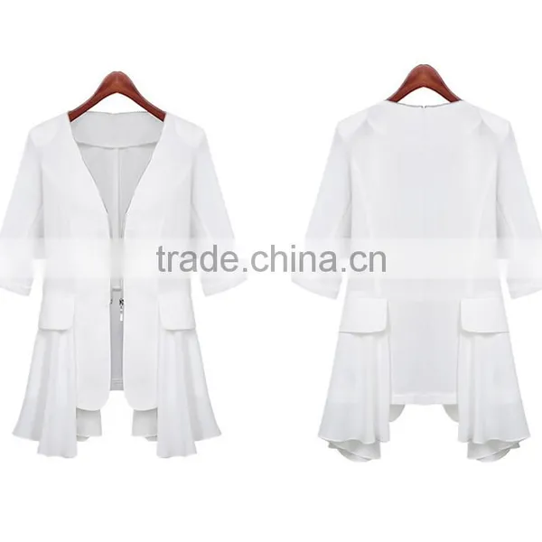 Lady Clothing Garment Manufacturer Slim Fit Ruffle Hem Chiffon Front Zipper Women Autumn Jacket 2015 photo-3