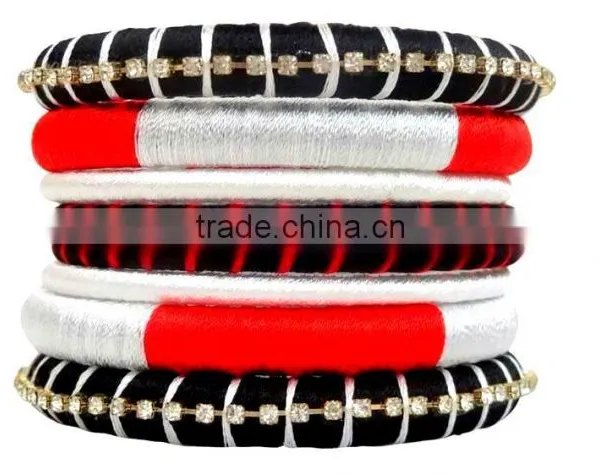 Stylish Silk Thread Bangles ,Indian Bangle Sets With Necklace and Earrings photo-3