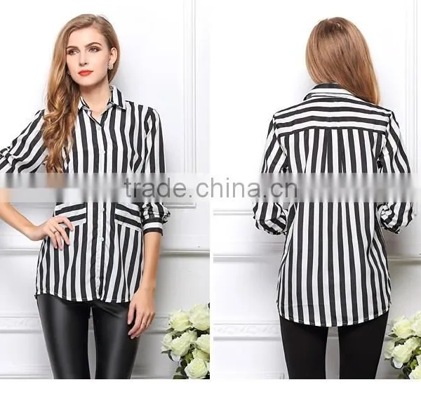 Newest Best Summer Designs Elegant Blouses for Lady Fashion Shirt Blouses for Women Stripe Fashion Blouses 2015 photo-2