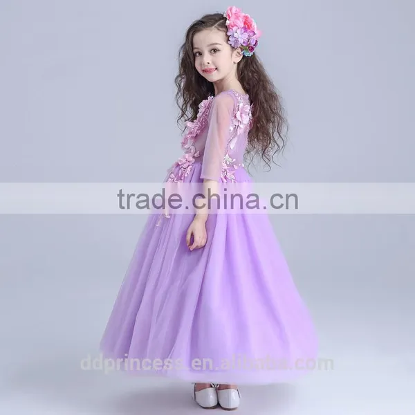 2017 Evening Dress Mesh Long Dress Purple Handmade Flower Wedding Dress photo-4