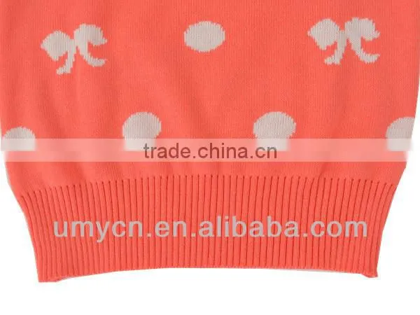 2014 Spring Girl's Allover Jacquard Bowknot and Polka Dot Pattern Pullover Sweater photo-3