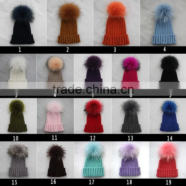 Myfur Winter Warm Couple Hat With Genuine Raccoon Fur Bobble Knit Hat photo-6
