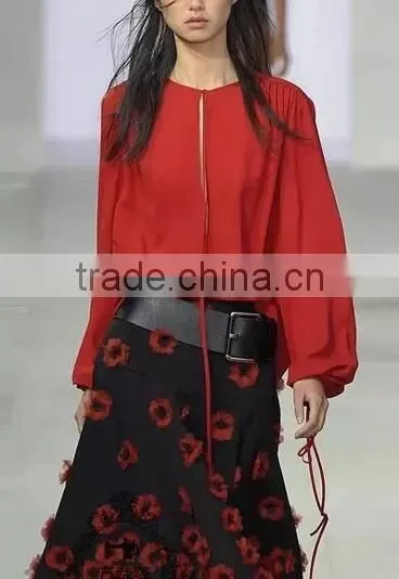 Runwaylover EY2343B Deep V-Neck Ladies Fashion Pure Color Chiffon Blouse photo-3