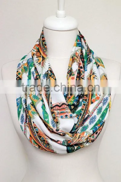 Colourful Ikat Feather Pattern Infinity Scarf, Circle Scarf, Scarves, Tube Scarf, Spring - Fall - Winter - Summer Fashion photo-3