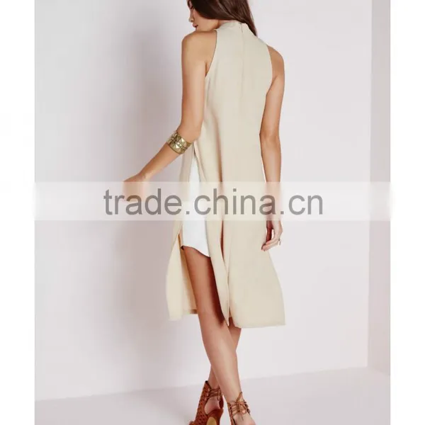 2015 Fashion Elegant Design Sleeveless High Neck Side Split Chiffon Blouse photo-3