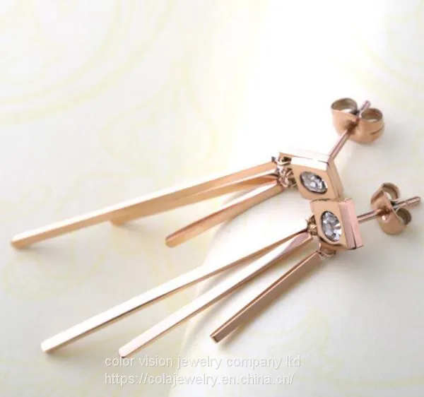Queen′s Jewellery Fashion Stainless Steel Letter Square Tassel Long Earrings Rose Gold Earring