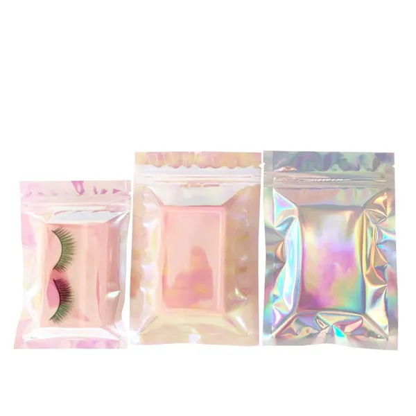 Hologram Mylar Cosmetic Glitter Powder Nail Polish Packaging Bags / Shinning Holographic Aluminum Foil Stand Up Pouch photo-4