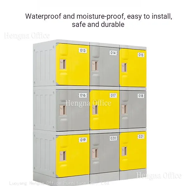 HN-QCS47 Smart Digital ABS Plastic Lockers for Quebec Coworking Spaces, Grey & Yellow, Modular DIY Structure, Fingerprint Lock &Internal Accessory Box