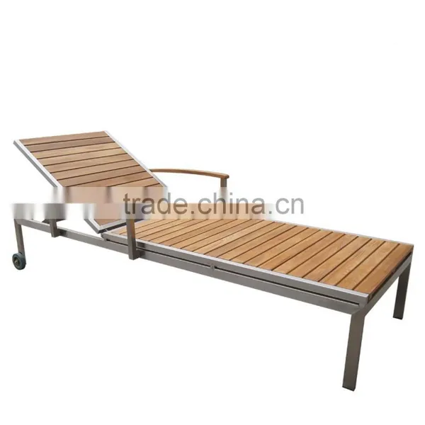 New Design Simple Leisure 1 Set Stainless Steel Teak Pool Luxury Chaise Lounge photo-2