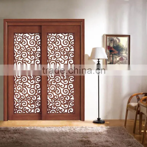 Top Brand Flower Carving Mahogany Wooden Sliding Door Interior photo-2