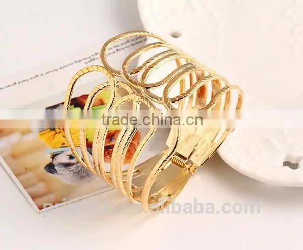 Punk Fashion Gold Plated Wide Bangle Geometry Hollow Cuff Bracelets Adjustable photo-5