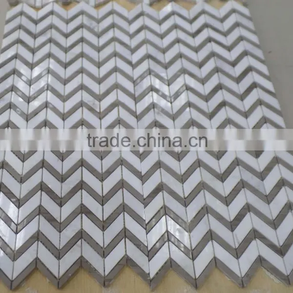 New Herringbone Marble Mosaic Tiles ( Athen White+Pure White Marble) photo-5