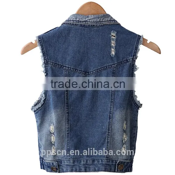 Wholesale Bleach Basic Style Denim Women's Jacket With Studs and Laces photo-3