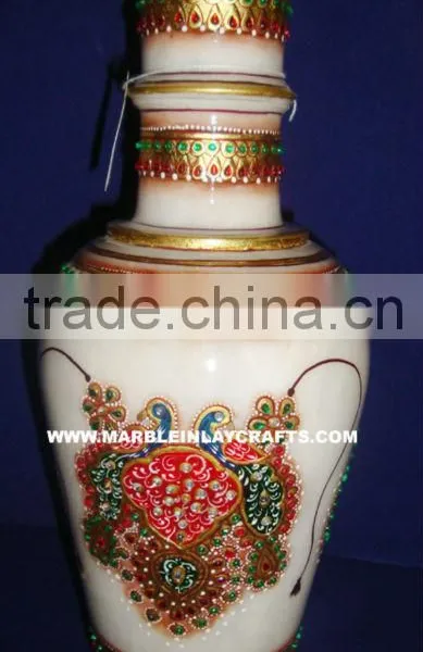 Exclusive Indian Marble Flowere Vase For Home Decor Gift Handicraft Item With Gold Painting Best For Home Decoration