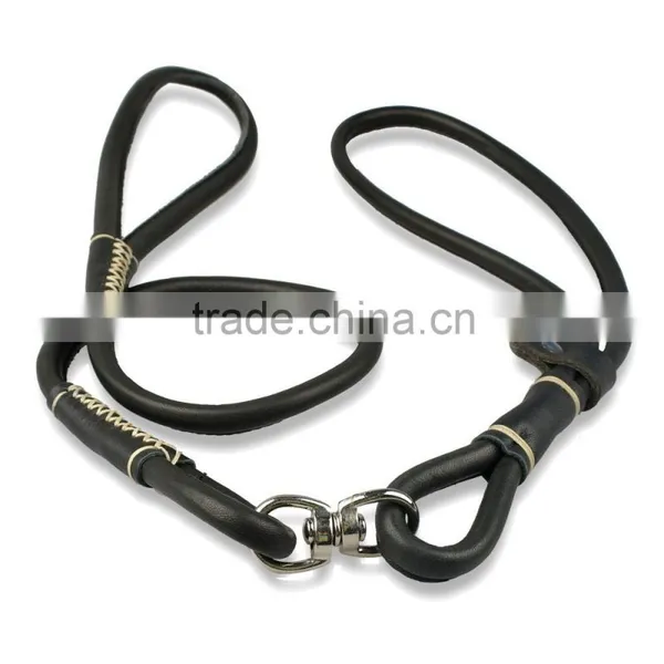 China Supplier Black Genuine Leather Dog Collar And Leash