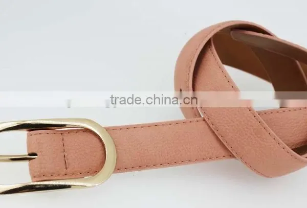 Women's Fashion Pink PU Leather New Dress Belt With Smooth Gold Buckle Belt photo-5
