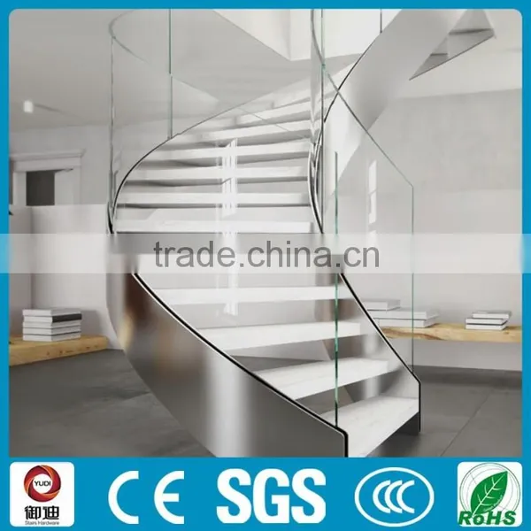 Indoor Curved Steel Wood Stair Case/ Glass Staircase --YUDI photo-2