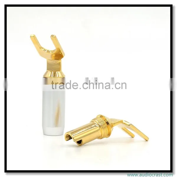 Golden Screw Locking Banana Connector Speaker Spade Fork Plug photo-4