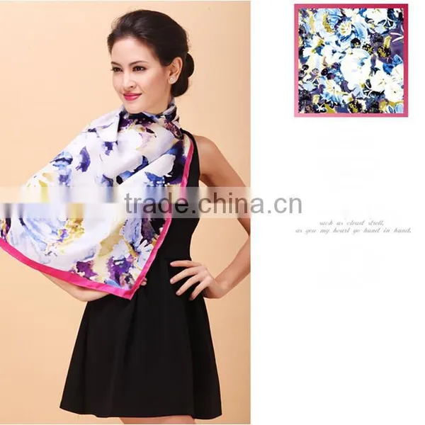 No Moq 100% Silk 12mm Twill 88*88cm Screen Printing Scarf photo-4