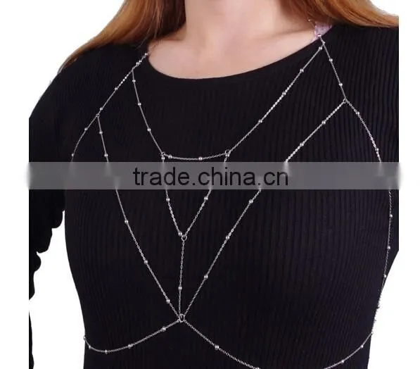 Gold Plated Women Punk Bells Body Single Shoulder Chain Link Slave Necklace photo-3