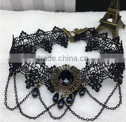 Handmade Flower Drop Pendant Black Lace Choker Necklace Goth Vintage photo-3
