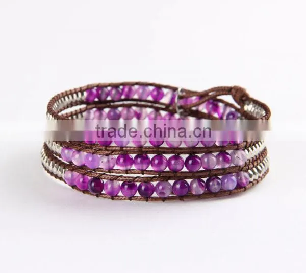 Natural Purple Agate Bracelet With Four Laps Winding Bracelet Europe and the United States Fashionable OL Couple Bracelet