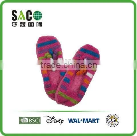 Contrast Color Stripe Floor Footie With Colorful String With Leatherette Shoe Sole