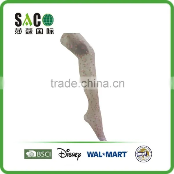 Fashion Green Leaf Pink Flower Jacquard Nude Tights