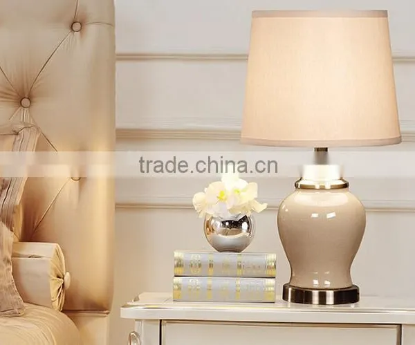 Round Ceramic Body With Fabric Lampshade Modern Desk Lamp Bedroom Living Room Table Lamp photo-4