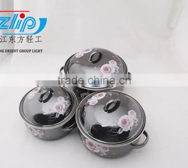 16-20cm 3 Pcs Enamel Casserole With Cover Dark Color Beautiful Decal photo-4