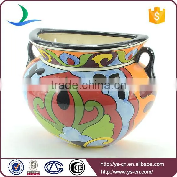 YSfp0010-01Unique Hanging Wall Large Flower Pot With Hand Print Design photo-3