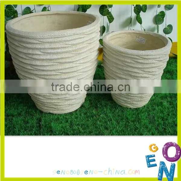 Outdoor Home Striped Fiber Clay Plant Pot Planter photo-2
