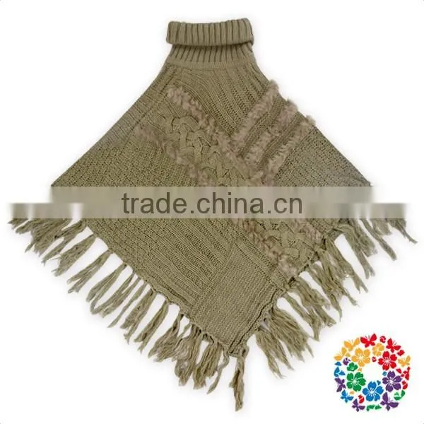 Warm Winter Wear Women's Cape Wool Knitting Fringe High Collar Shawl photo-2