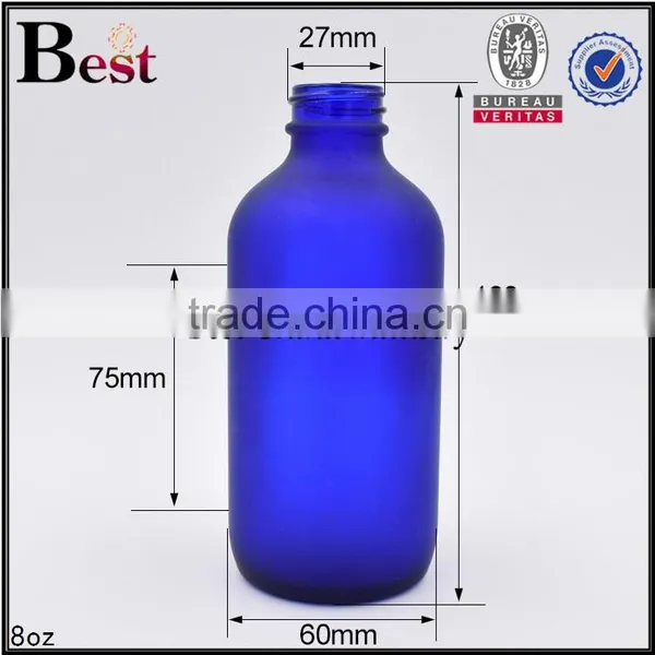 8oz Blue Boston Bottle Frosted Blue Color Boston Round Glass Bottle for Cosmetic Oils photo-3