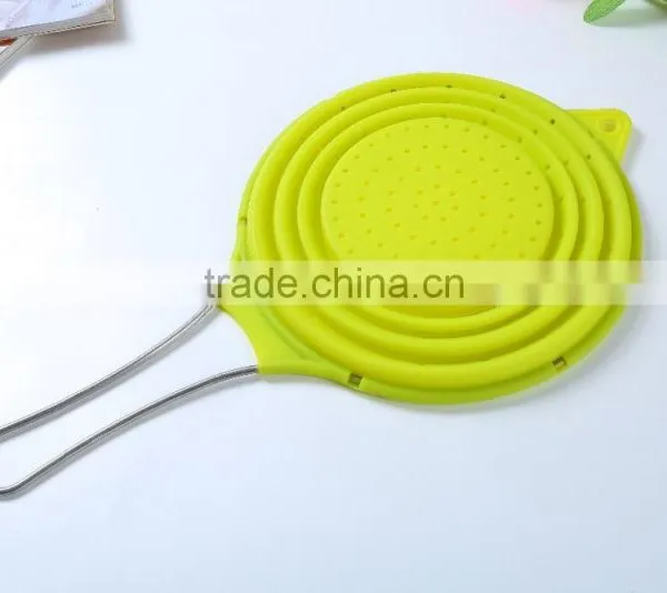 Green Silicone Folding Kitchenware Colander With Handle photo-5