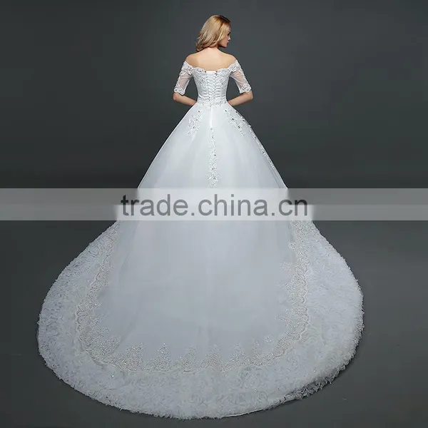 MGOO Manufacturer Off Shoulder Tail Wedding Dress Lace Up Ballgown Skirt Maternity Wedding Brail Party Dress photo-6