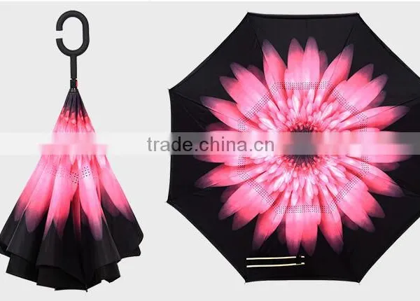 New Product 23 Inch 8 Ribs Double Layer C Handle Umbrella Reverse photo-6