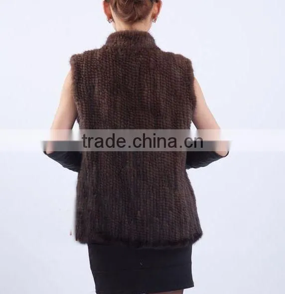 YR691 Knitted Real Mink Fur Black /brown Short Sleeve Vest photo-4