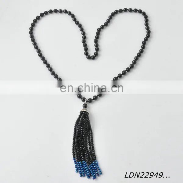 Latest Round Black Bead And Polygon Black And Blue Bead Tassels Desion Necklace photo-4