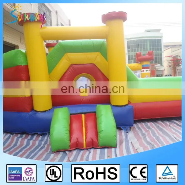 OEM Yello Blue Green Red Inflatable Combo Bouncers Moonwalk With Round Tunnel And Slide photo-3