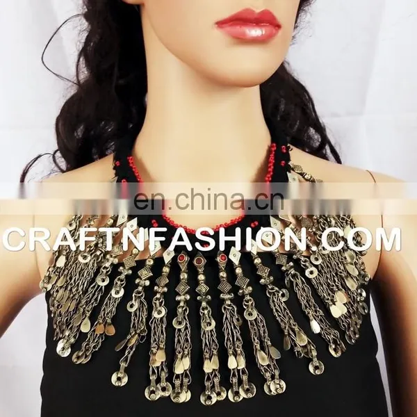 Afghani Ethnic Boho Gypsy Vintage Necklace Vintage Kuchi Tribal Coin Necklace - Afghani Ethnic Boho Gypsy Necklace photo-4