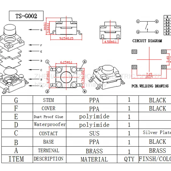 6*6mm TS-G002 Tact Switch DIP Tactile For Electronic Mobile Devices photo-3