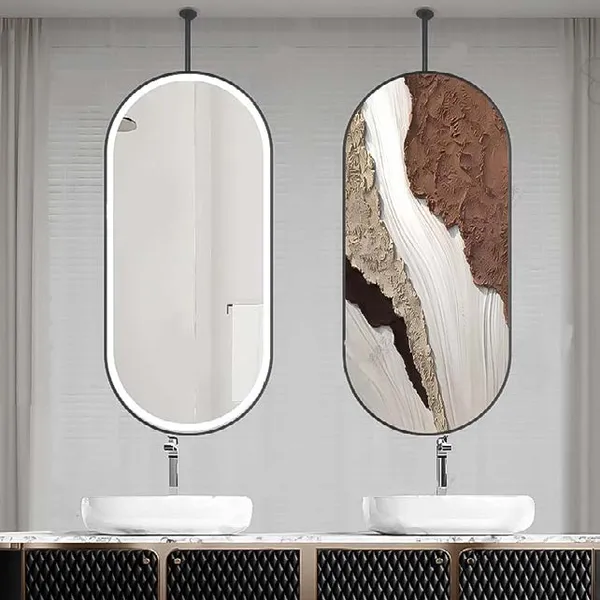 Hotel Intelligent Bathroom Mirror Hanging Rod Mirror Suspended Elliptical Washbasin Double-rod Luxury Illuminated Mirror